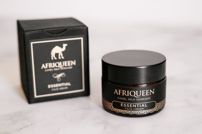 Afriqueen essential face cream jar and packaging on a white background