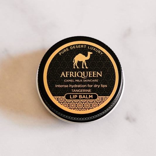 Afriqueen lip balm container on a white background